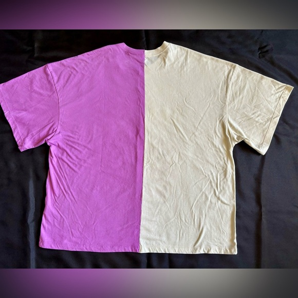 Oakland Chicago Split T Shirt Womens Medium Beige Purple Short Sleeve Baggy - Picture 6 of 6
